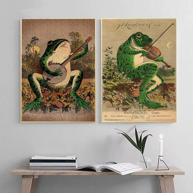 Potdemiel Japanisches Vintage-Leinwandgemälde mit buntem Frosch und Banjo als Wandkunst für dein Zuhause - Bild 3