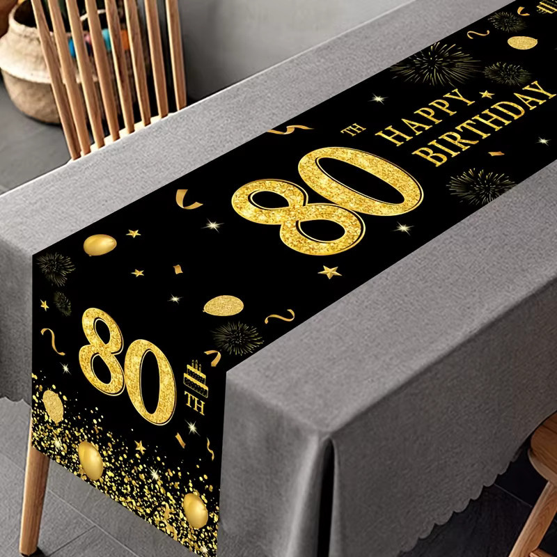 VIKAMA Tischflagge zum 80. Geburtstag in Schwarz-Gold als Party-Dekoration für dein Geburtstagsbankett - Bild 5