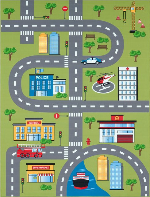 Kinderteppich Bini mit Straßen-Motiv in Grün und Multicolour, B/B: 240 x 340 cm - Bild 1