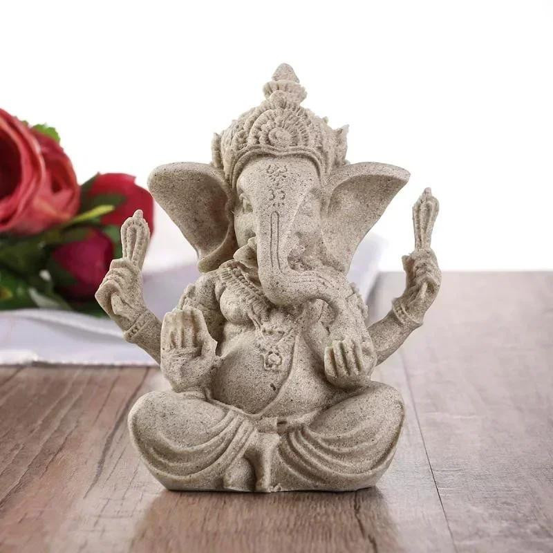 Handgemachte Buddha und Elefant Skulptur aus Sandstein-Optik für deine Wohnzimmer Dekoration - Bild 2