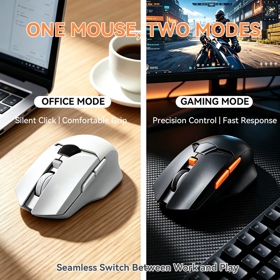 RESAUDGINE Kabellose Maus mit Bluetooth und 2,4G, ergonomisch, geräuscharm, wiederaufladbar, einstellbare DPI, in Schwarz oder Grau - Bild 4