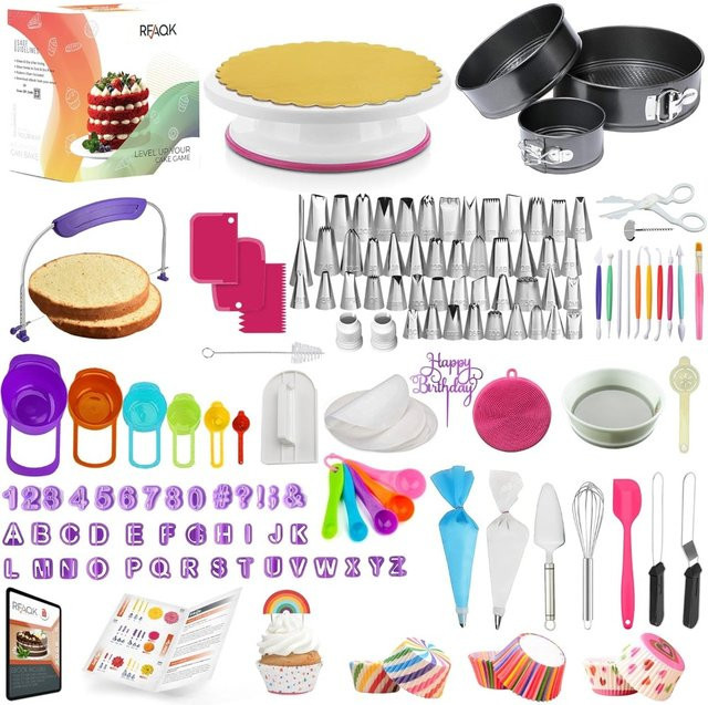 FEB.WIND Kuchendekorationsset mit 3 Springformen und rotierendem Drehteller in Multicolour - Bild 1