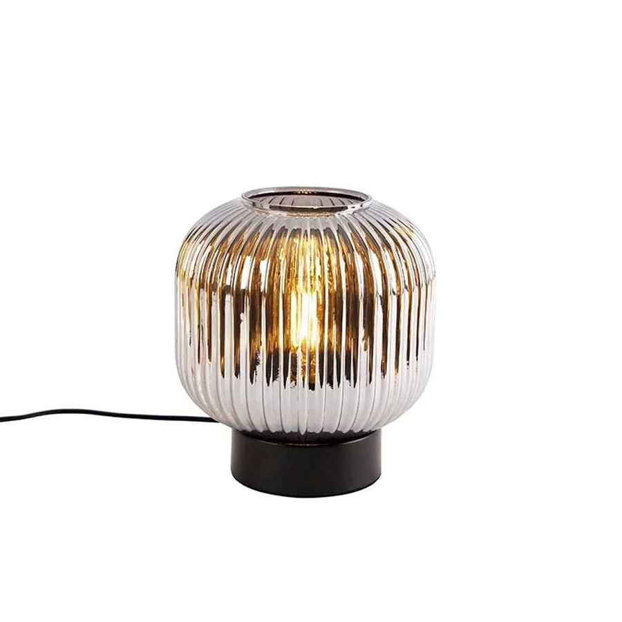 QAZQA Art Deco Tischlampe Karel in Schwarz mit Rauchglas und dimmbarer E27 Fassung - Bild 2