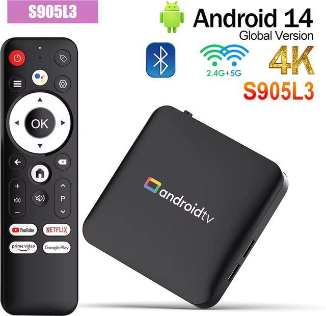 OBAME H96 MAX Smart TV Box Android 14.0 Media Streamer mit 4K UHD, Bluetooth und Google Sprachfernbedienung, Schwarz - Bild 1