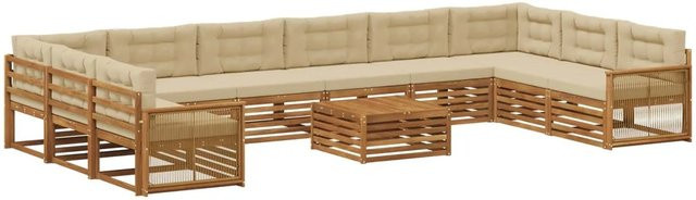 vidaXL Sofagarnitur aus Massivholz Akazie mit 11 Kissen in Natur-Beige - Bild 1