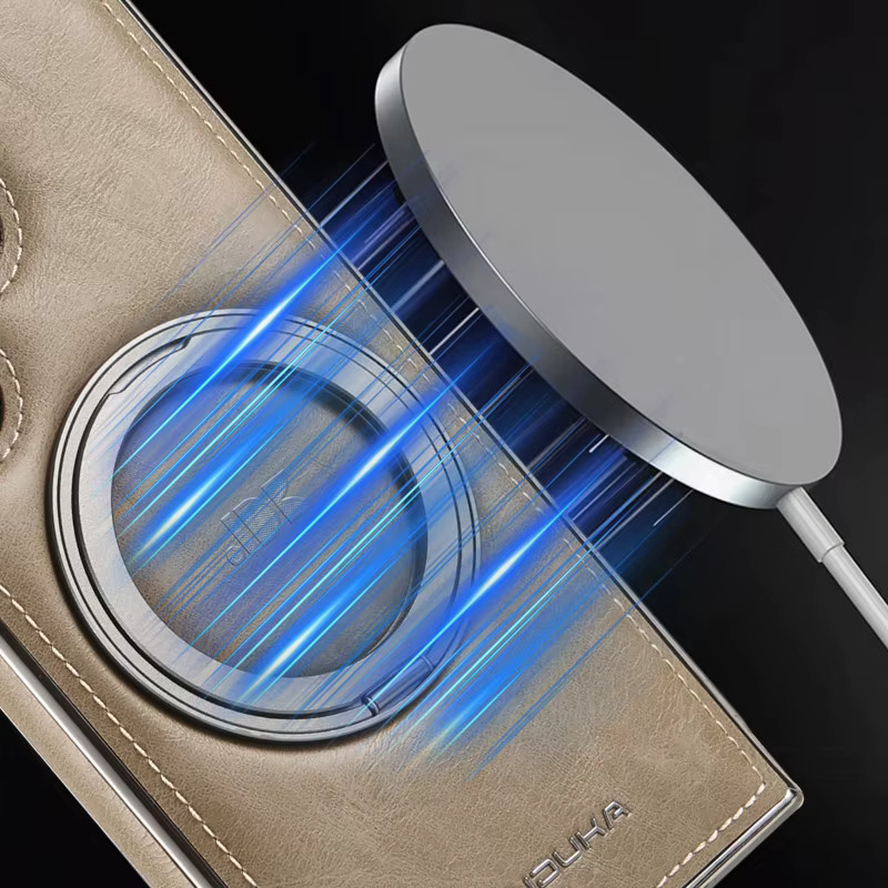 MagSafe Magnetische 360 Grad Rotierende Auto Halterung mit Leder Schutzhülle für Samsung S24 Ultra S23 Ultra Plus S22 in Blau - Bild 2