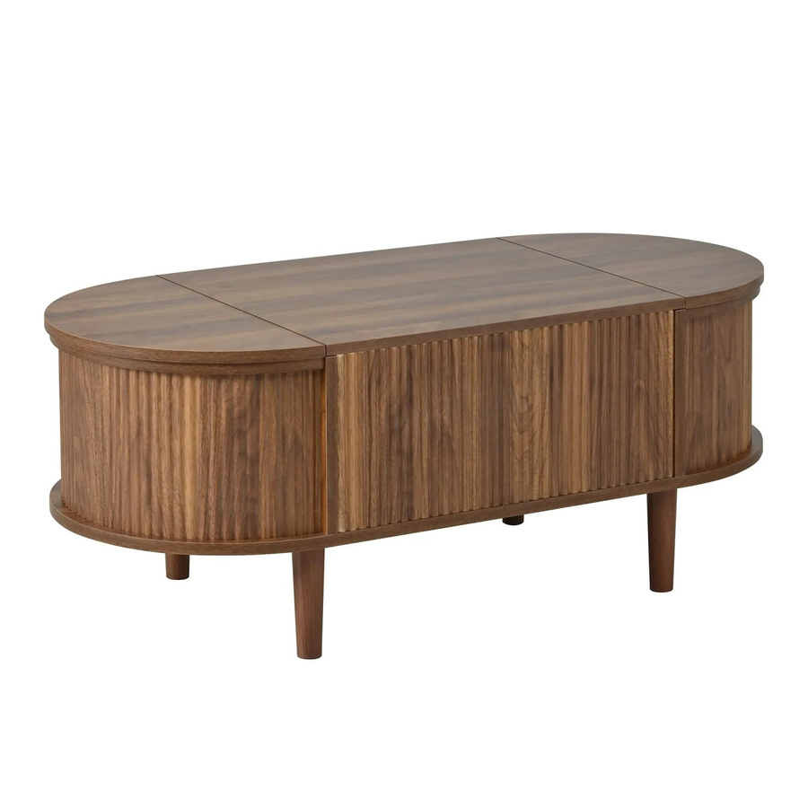 okwish Couchtisch mit Stauraum und verstellbarem Lift-Mechanismus in Braun, Retro-Design mit Holzbeinen, B/T/H: 100 x 48 x 53,5 cm - Bild 2
