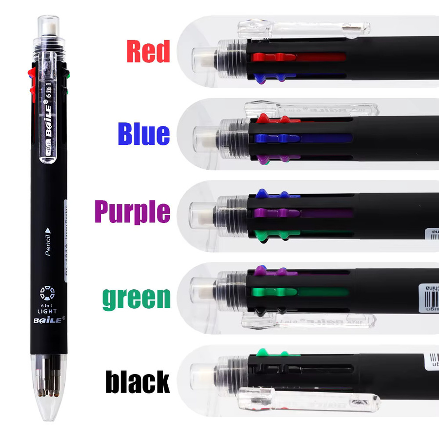 JOMPENS 3-teiliges Schreibset mit 6-in-1 Kugelschreibern in 5 Farben (0,7 mm) und automatischem Bleistift (0,5 mm), Mehrfarbig/Pink - Bild 4