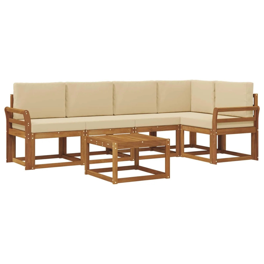 vidaXL Gartenmöbel Set L-Shape aus Akazienholz in Beige und Braun mit 3er Sofa, Eckelement, Couchtisch und 6 Kissen - Bild 2