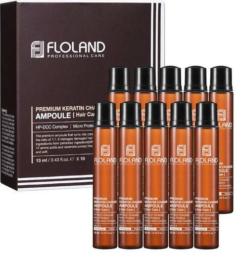 Floland Seiden-Keratin Ampulle Serum, 10x13ml, für strapaziertes Haar - Bild 1