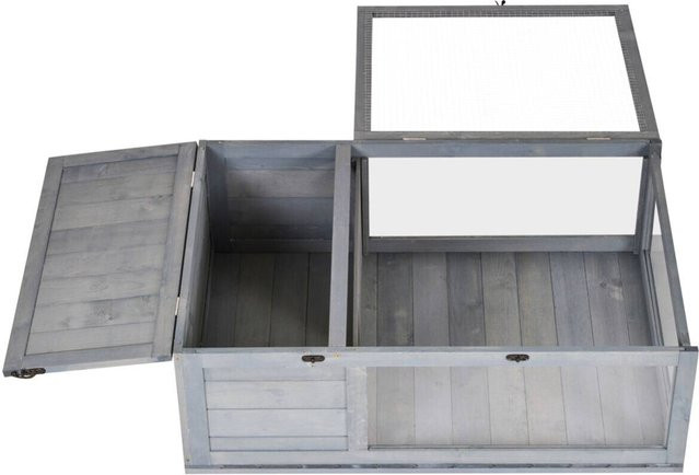 PawHut Schildkrötenhaus aus Holz in Grau mit abnehmbarem Dach und wetterfestem Design, B/H/L: 60,5 x 32 x 91 cm - Bild 1