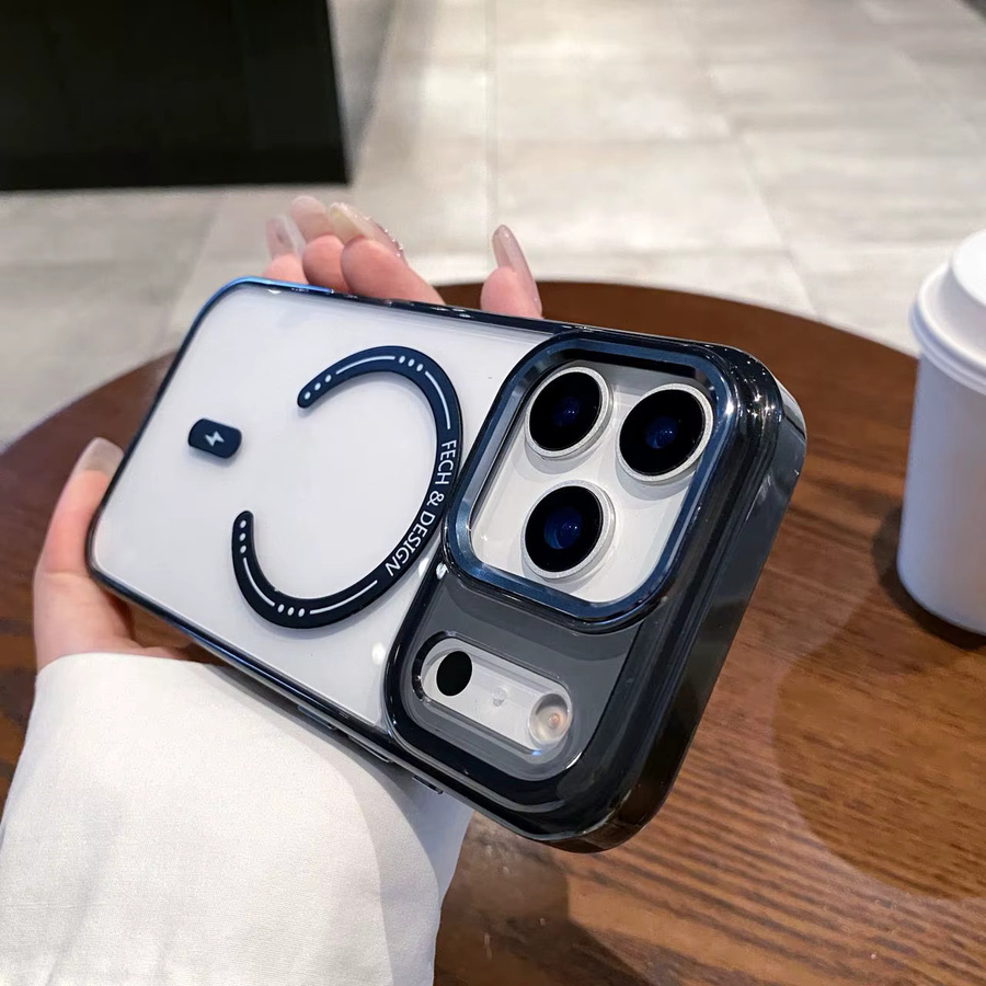 EHUIDE Magnetische Schutzhülle für iPhone 12 bis iPhone 17 Pro Max mit MagSafe Kompatibilität, Stoßfestes Acryl-Design, Transparent/Orange - Bild 3
