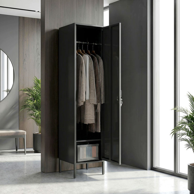 HOMCOM Spindschrank aus Stahl mit Kleiderstange und Ablage, Schwarz, B/T/H: 40 x 40 x 179 cm - Bild 2