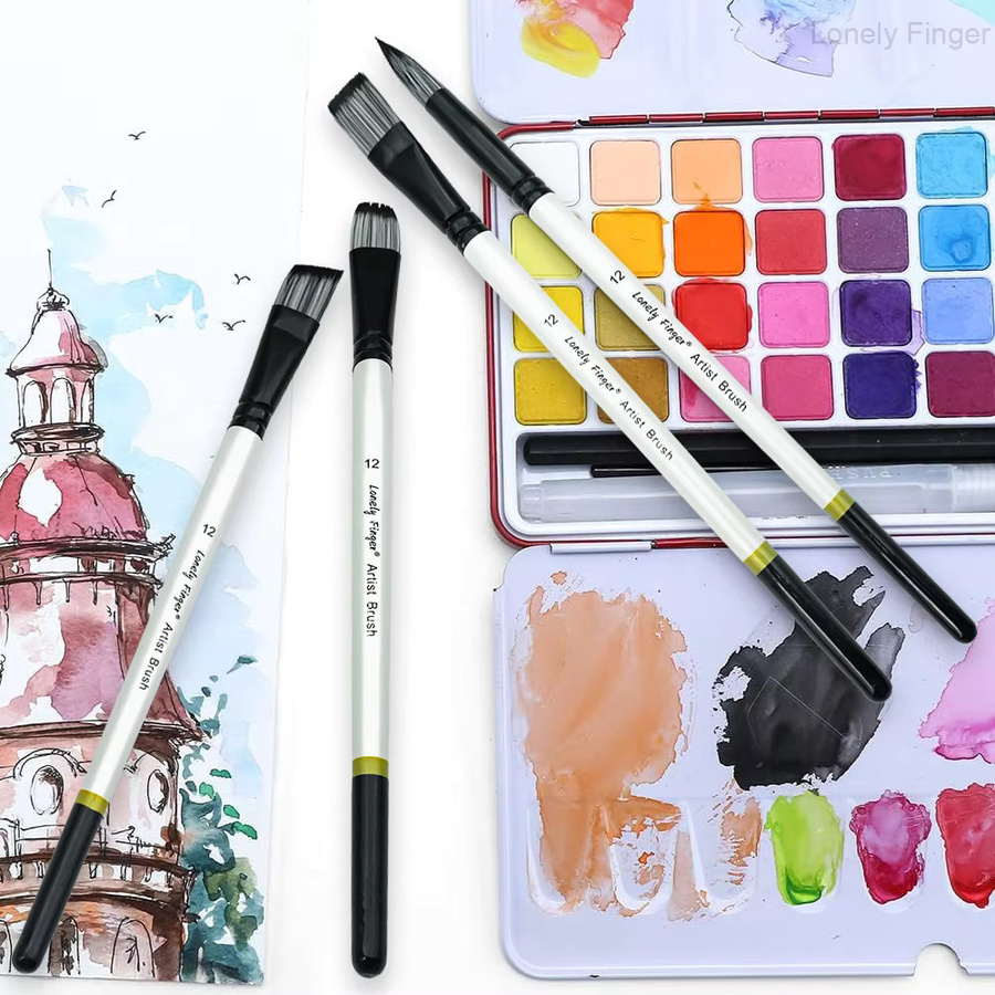 Lonely Finger Künstler-Pinselset, 6-teiliges Set für Aquarell, Öl, Acryl und Bastelarbeiten in Weiss und Multicolour - Bild 3