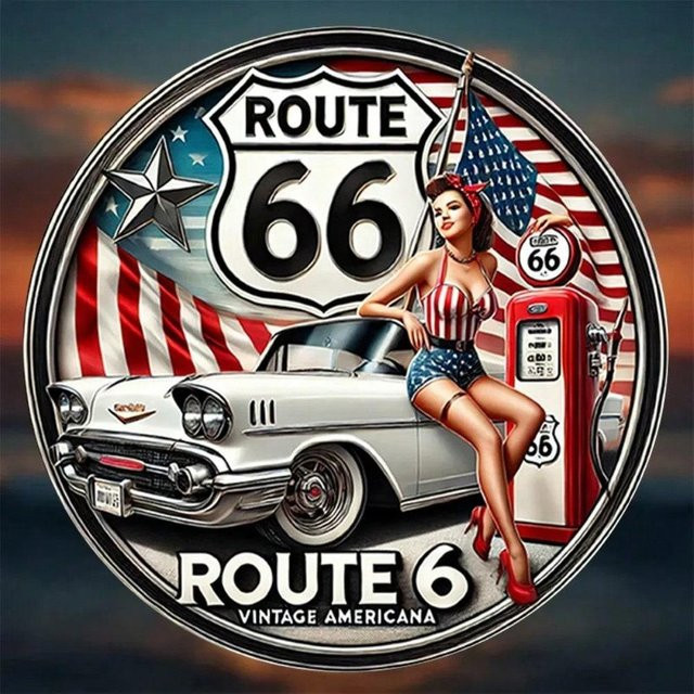 CIFkauf Route 66 Metallblechschild Rund im Amerikanischen Stil, Bunt, Durchmesser: 20 cm - Bild 1
