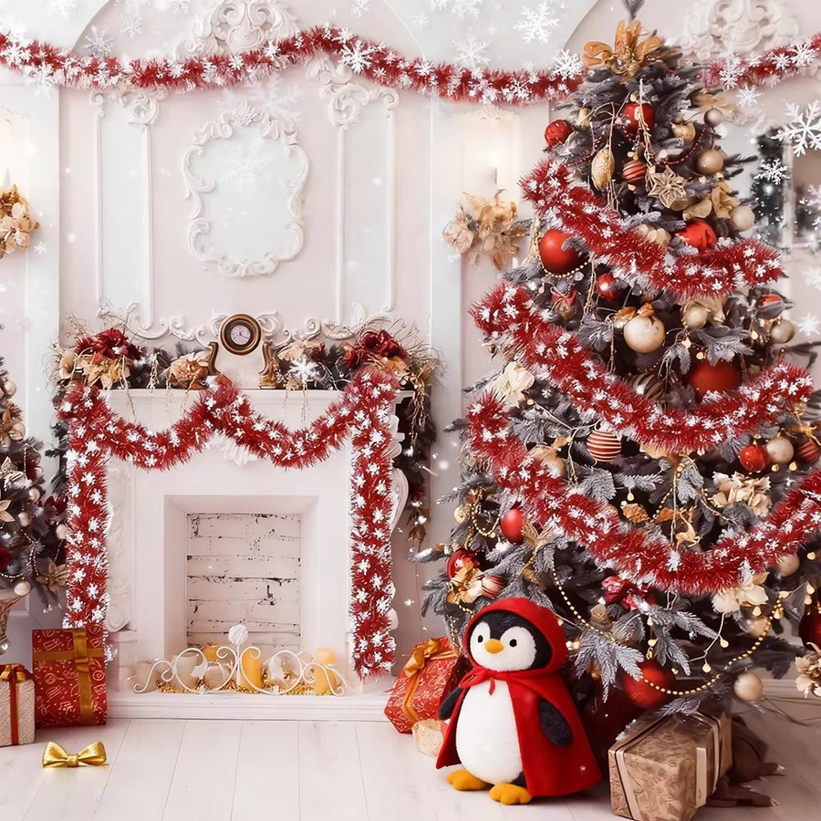 Rotes Weihnachtsband mit Schneeflocken-Dekoration für Weihnachtsbaum und Party-Dekoration, 3/5 Stück - Bild 2