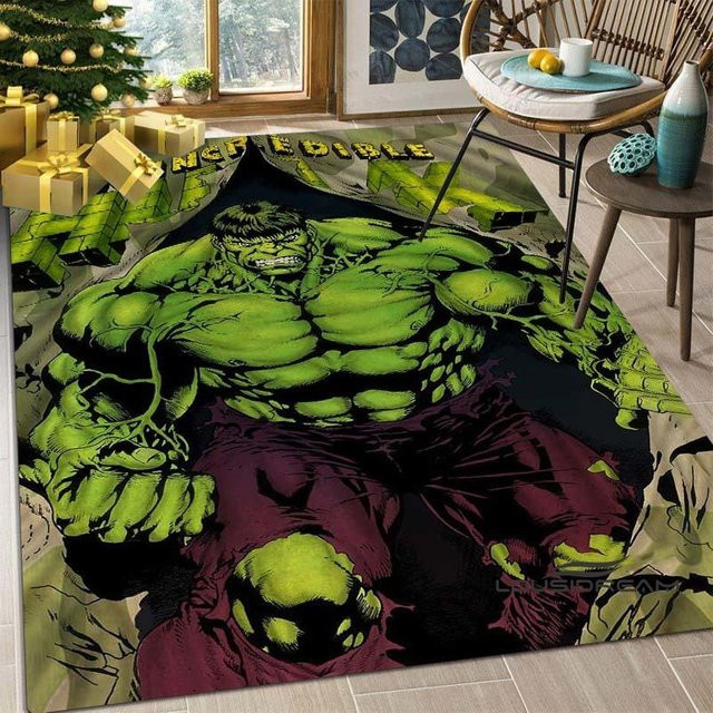 Rutschfester Teppich mit Cartoon Hulk Aufdruck, Mehrfarbig, B/B: 80 x 120 cm - Bild 1