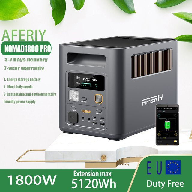 AFERIY 1800 PRO Tragbare Powerstation mit 1024Wh Kapazität, 1800W Dauerleistung und 3600W Peak, LiFePO4 Akku, erweiterbar auf 5120Wh, Solar-Generator in Silber/Grau - Bild 1