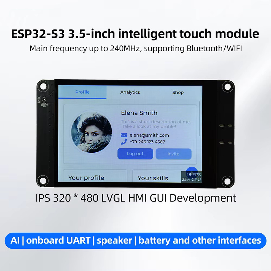 Gaqqee ESP32-S3 Entwicklungsboard mit 3,5 Zoll Smart Display, WLAN und Bluetooth, Touchscreen inklusive Mikrofon und Lautsprecher für KI-Sprachunterstützung, Schwarz - Bild 2