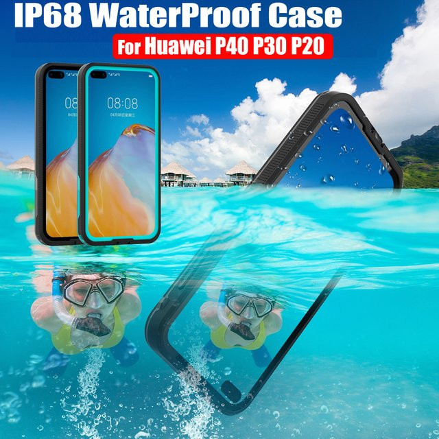 Wasserdichte Schutzhülle IP68 für Huawei P40, P30 Pro und P20 Lite in Schwarz für Outdoor-Sport, Schwimmen und Tauchen - Bild 1