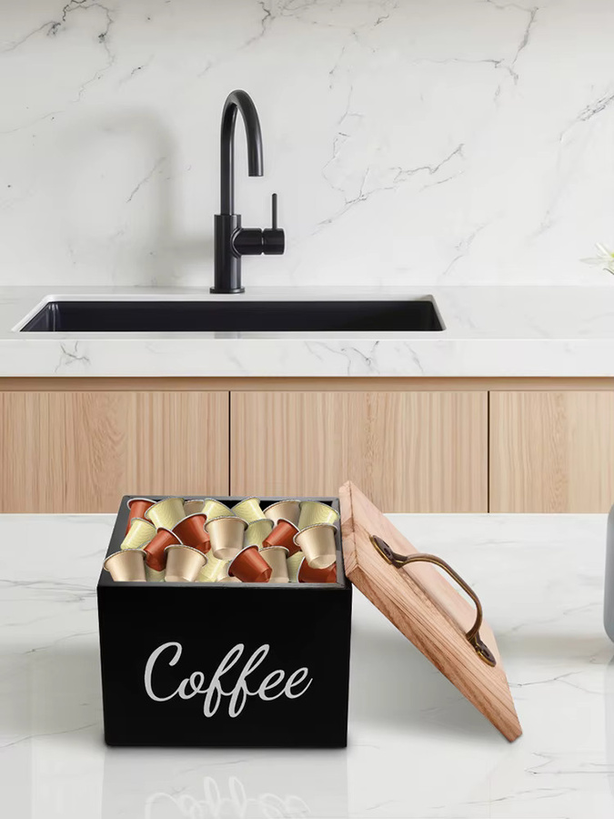 Willstar Kaffee-Aufbewahrungsbox aus Holz mit Deckel für Nespresso und Keurig Kapseln, Farbe: Braun oder Schwarz - Bild 7