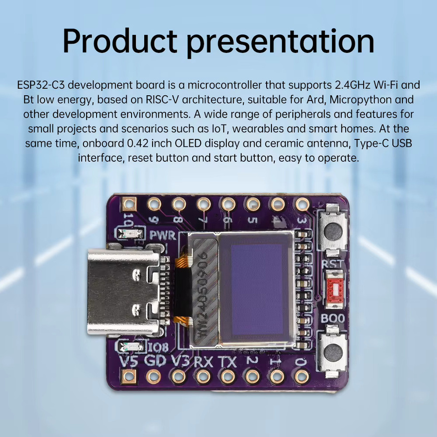 Aideepen ESP32-C3 OLED-Entwicklungsboard mit 0,42 Zoll OLED-Modul, Keramikantenne, WiFi und Bluetooth in Blau - Bild 2