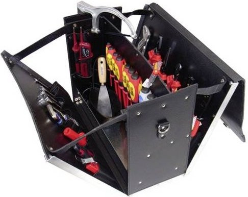 Alarm Werkzeugtasche bestückt aus Leder, Schwarz, L x B x H: 47 x 21 x 38 cm - Bild 1