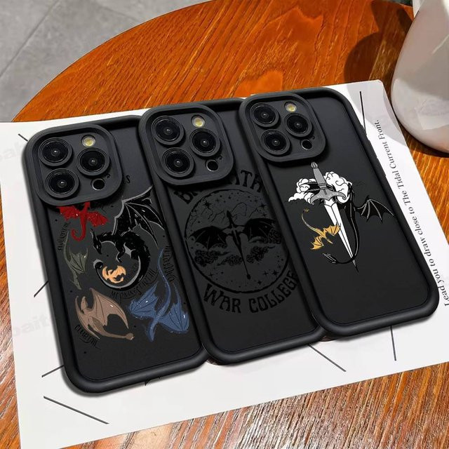 Dragon F-Fourth Wings Silikon Handyhülle für iPhone 17, 16, 15, 14, 13, 12, 11 (Pro, Max, Plus) stoßfestes Softcover in Schwarz - Bild 1