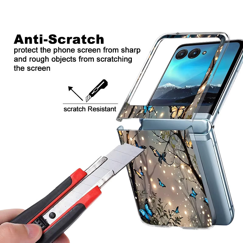 Stoßfeste Handyhülle mit blauem Schmetterlingsmuster für Motorola Razr 50 40 Ultra 70 60 50 Ultra, transparente Klapphülle aus hartem PC - Bild 5