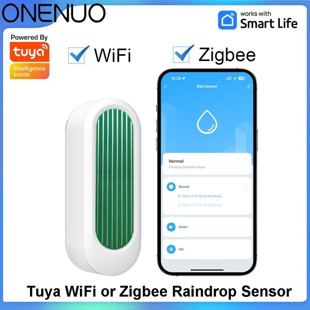 ONENUO Regensensor für Außenbereich mit WiFi oder Zigbee, Tuya IP65 wasserdichter Wasserlecksensor zur Echtzeit-APP-Überwachung, erhältlich in Schwarz oder Weiß - Bild 1