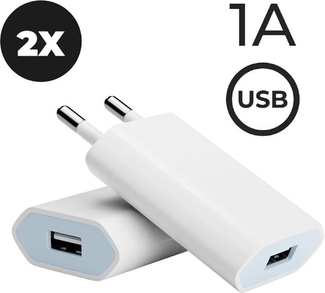 TAQKRED 2er-Set USB-Wandladegerät 5V 1A mit EU-Stecker in Weiß - Bild 1