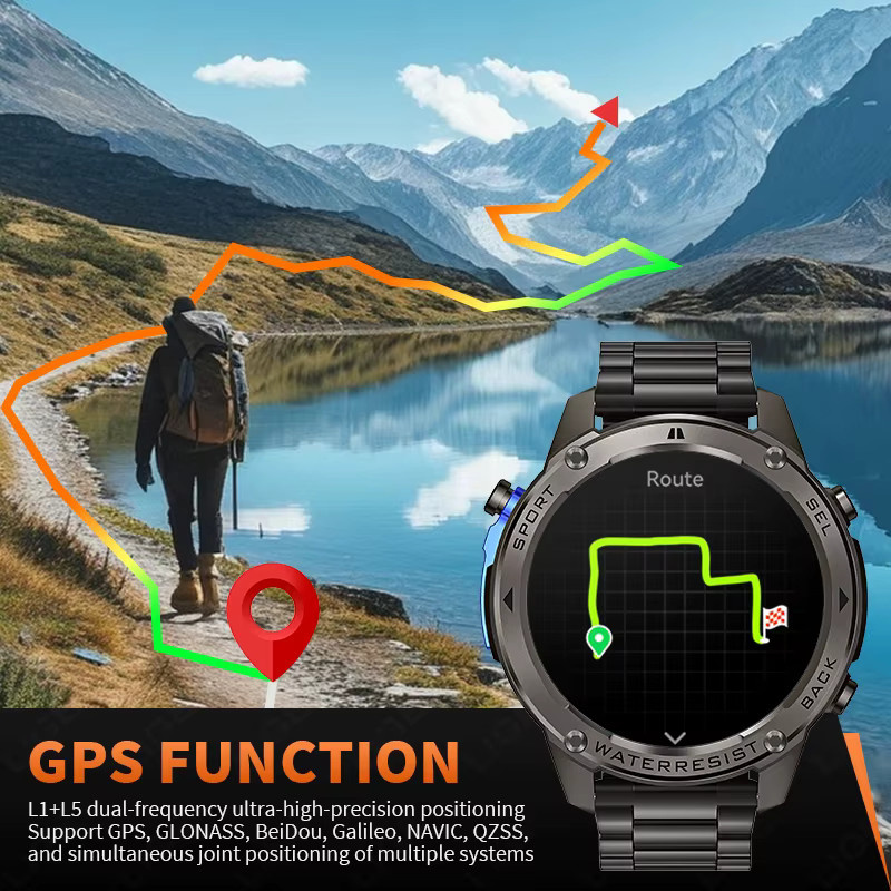 LIGE Smartwatch mit 1,43 Zoll AMOLED Bildschirm, GPS, Bluetooth Sprachanruf und 5ATM Wasserdichtigkeit, Farbe: Schwarz - Bild 3