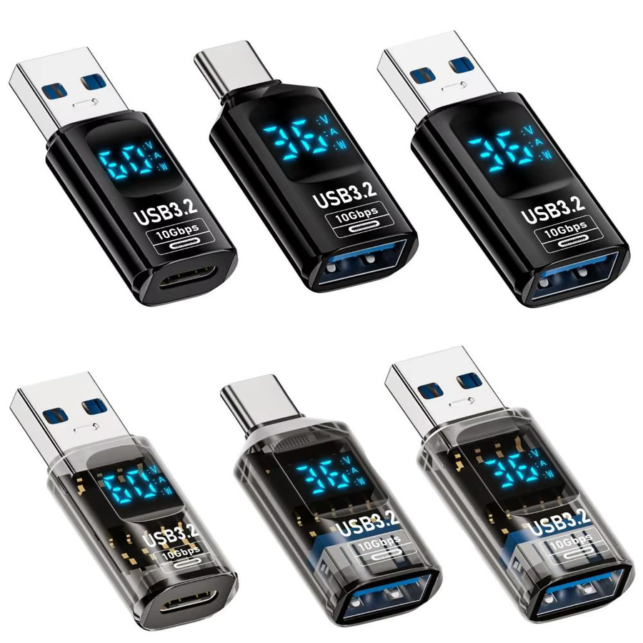 Digitaler USB-C-Leistungstester mit LED-Anzeige und Smart Chip für USB 3.2 Datenübertragung 10 Gbit/s, transparent - Bild 2