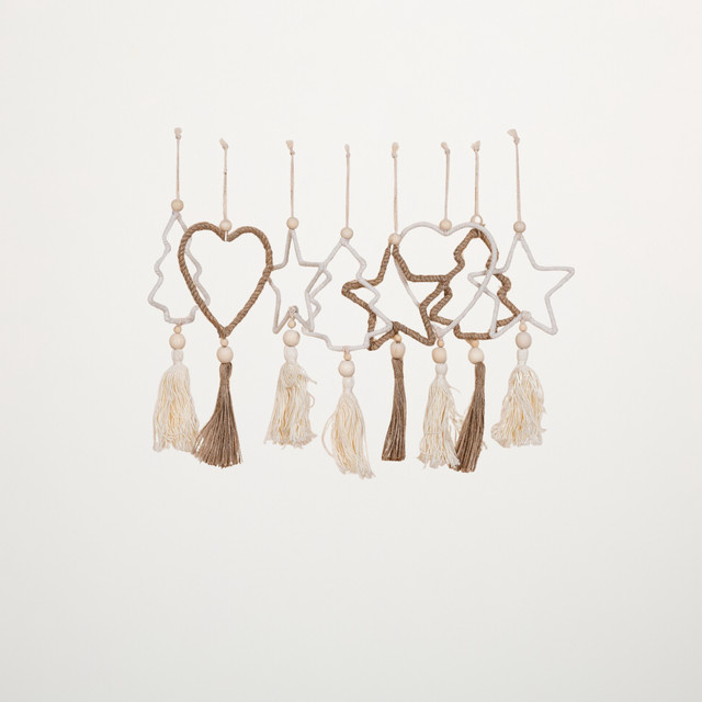 Green Living Deko Hänger aus Holz in Beige/Natur, 8er Set mit Stern, Herz und Baum - Bild 1