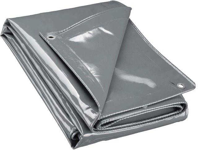 Wiltec Abdeckplane aus Polyester und PVC in Grau mit Ösen, B/T: 5 x 7 m - Bild 1