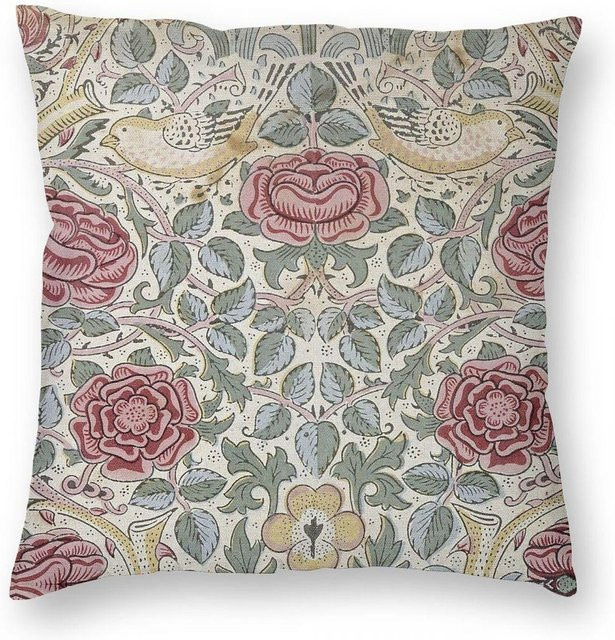 William Morris Rose Floral Kissenbezug aus Polyester und Leinen in Multicolour, B/B/H: 18 x 18 x 18 cm - Bild 1