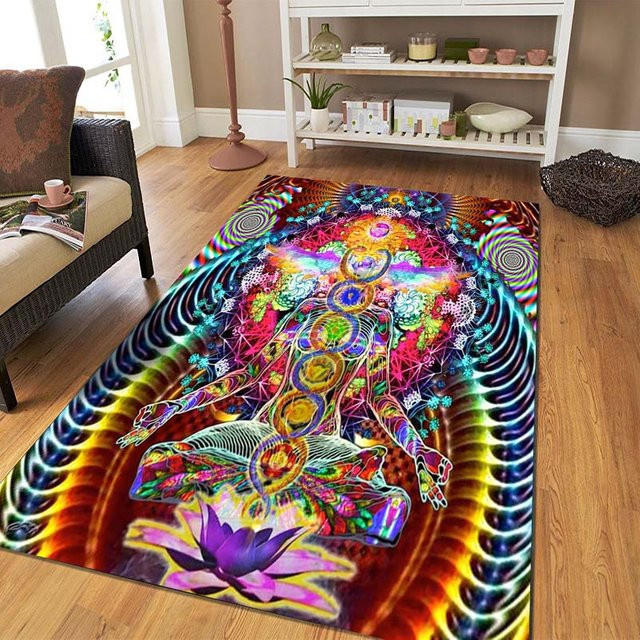 JGJG Indische Buddha-Statue Sieben Chakren Teppich, rutschfeste Yoga Bodenmatte aus Polyester für Schlafzimmer und Wohnzimmer, Mehrfarbig, B/T: 60 x 40 cm - Bild 1