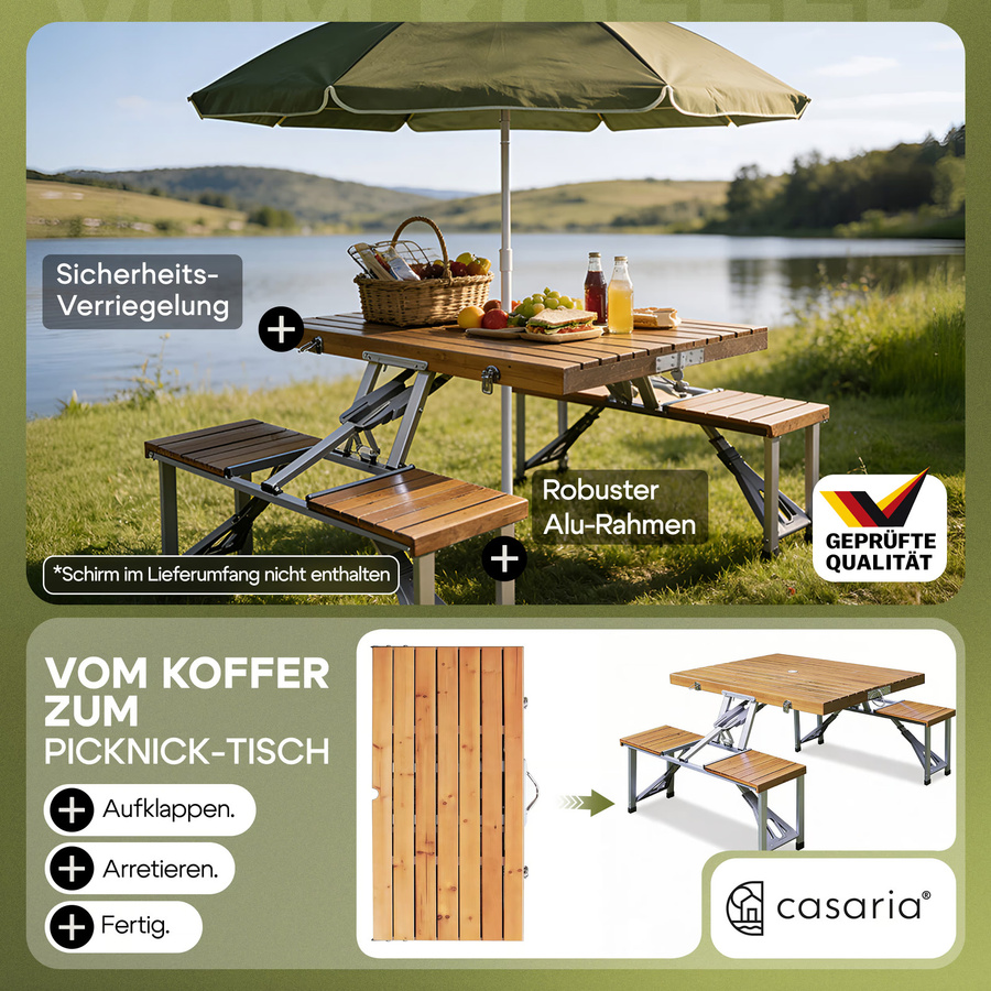 CASARIA Campingtisch für 4 Personen aus Holz und Alu, klappbar, Braun, B/T/H: 100 x 85,5 x 66 cm - Bild 2
