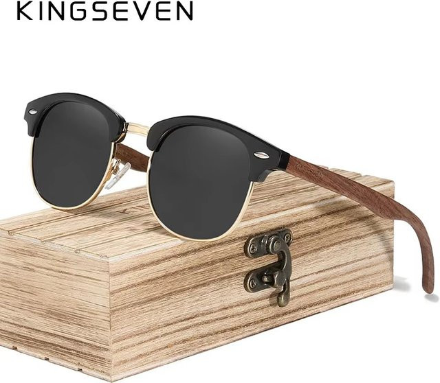 KINGSEVEN Sonnenbrille, Holz, Vollrand, Schwarz, Unisex, polarisiert - Bild 1