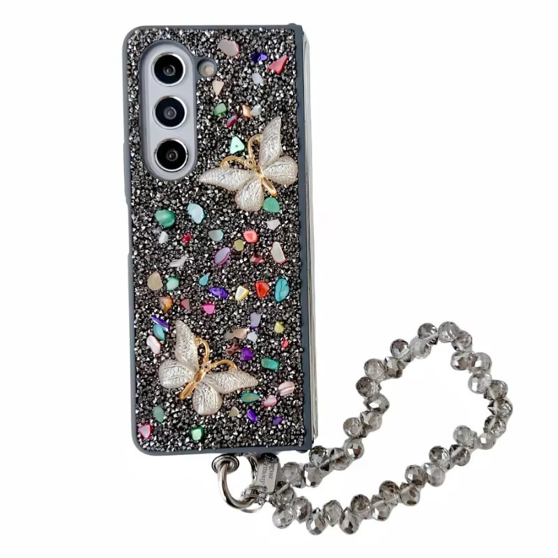 Samsung Schmetterlings Handyhülle mit Diamant-Design und stoßfestem Linsenschutz für Galaxy Z Fold 7, 6, 5, 4, 3 in Multicolour und Grau - Bild 2