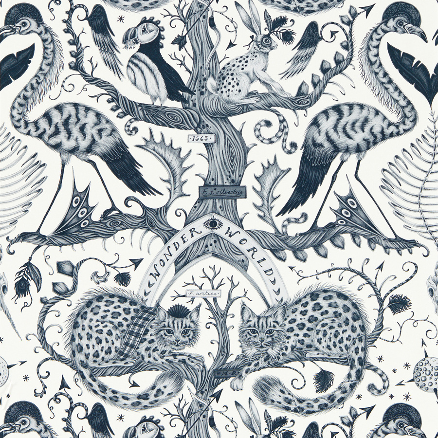 Clarke & Clarke Wallpaper Wonder World Mono Tapete mit Tierprint in Blau - Bild 1