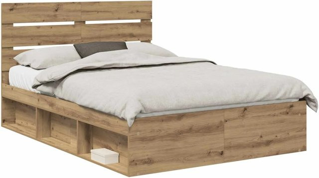 vidaXL Bettrahmen mit Kopfteil Artisan-Eiche in Braun, B/T/H: 140 x 190 x 143 cm - Bild 1