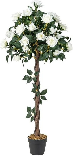 Costway Kunstbaum mit weißen Rosen und natürlichem Stamm in Grün und Weiß, Höhe: 120 cm - Bild 1