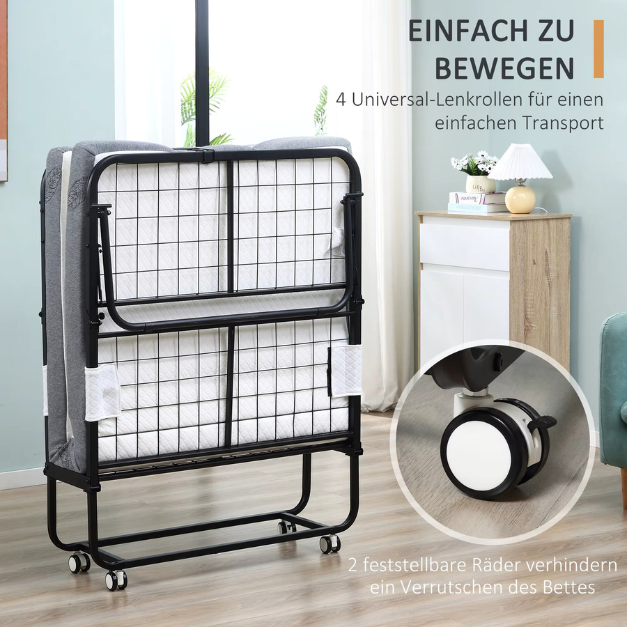 HOMCOM Klappbett für Erwachsene in Grau mit 10 cm dickem Schaumstoff und Stahlrahmen, B/T/H: 90 x 200 cm - Bild 5
