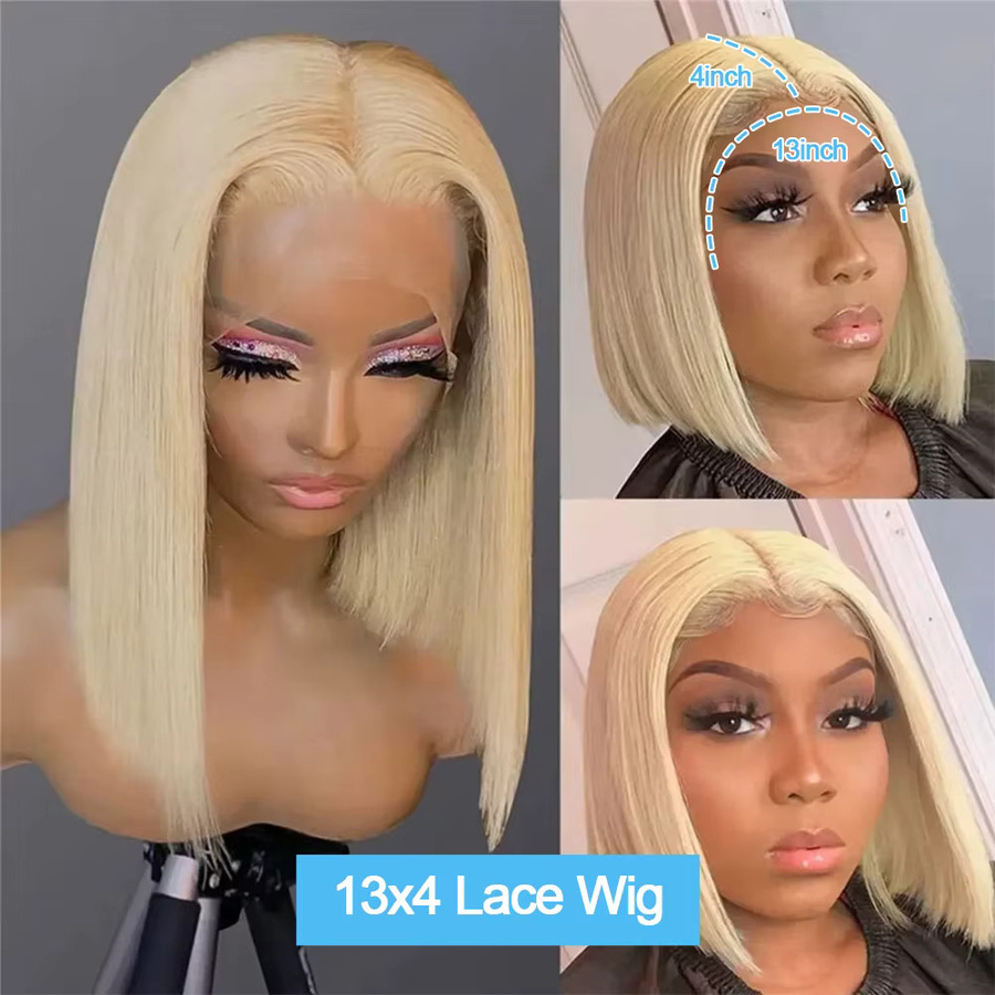 POPVIBES Blonde Kurze Bob Perücke, Echthaar, Transparent HD Spitze, Gerade - Bild 3