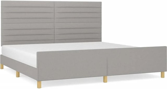 vidaXL Bettgestell mit Kopfteil aus Stoff und Lärchenholz in Hellgrau, B/T/H: 200 x 200 x 118 cm - Bild 1