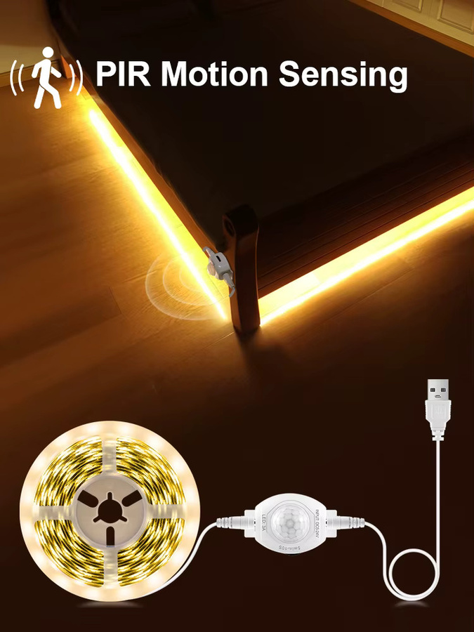 Gyarfas LED Nachtlicht mit Smart Sensitive PIR Bewegungssensor und USB 5V Anschluss, einstellbare Verzögerungszeit 10s-300s, DIY zuschneidbarer Lichtstreifen für dein Schlafzimmer - Bild 6