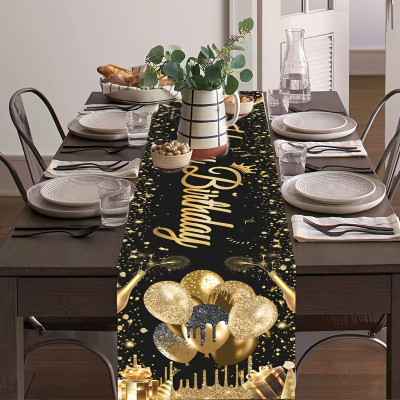 VIKAMA Tischfahne Geburtstag in Schwarz, Textil-Tischdeko für Party und Hochzeit, B: 35 cm, L: 180 cm - Bild 2