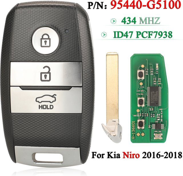 Jingyuqin Auto Smart Fernbedienung Ersatzschlüssel für KIA Niro 2016-2018, 3-Tasten 433,92MHz ID47 PCF7938 Chip, Farbe: Schwarz - Bild 1