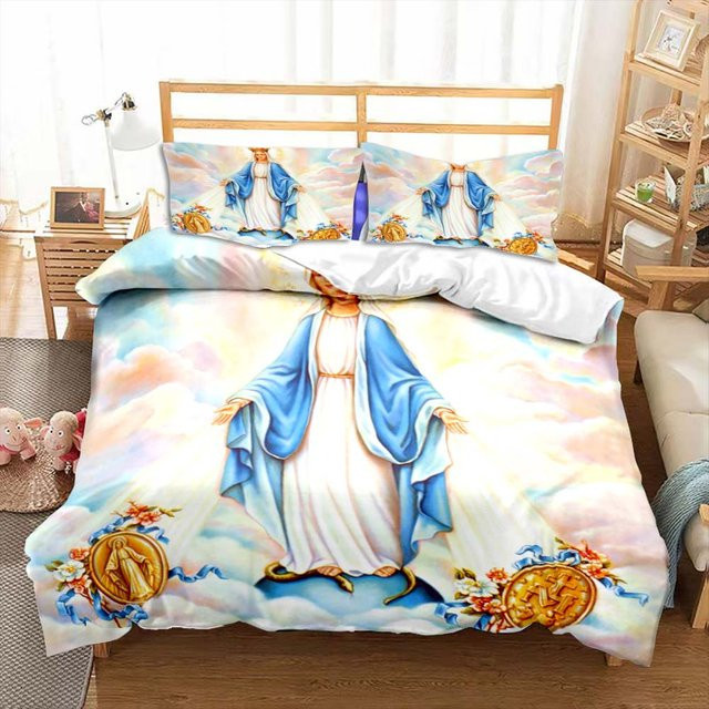 Bettwäscheset Binchi Outdoor Product mit Jesus-Jungfrau-Maria-Motiv in Blau, bestehend aus Bettbezug und Kissenbezug aus Mikrofaser, Breite: 135 cm, Länge: 200 cm - Bild 1